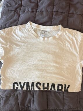 Gymshark White Cropped Tee with Black Logo Hem